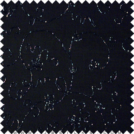 Beaded Silk Chiffon Fabric JB1020 color 199 Black with Blue by JB Silks