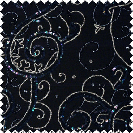 Embroidered Beaded Sequined Silk Chiffon Fabric JB173 color 199 Black by JB Silks