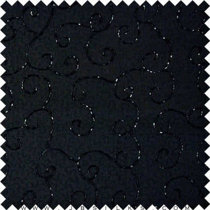Embroidered Beaded Silk Chiffon Fabric JB1018 color 199 Black by JB Silks